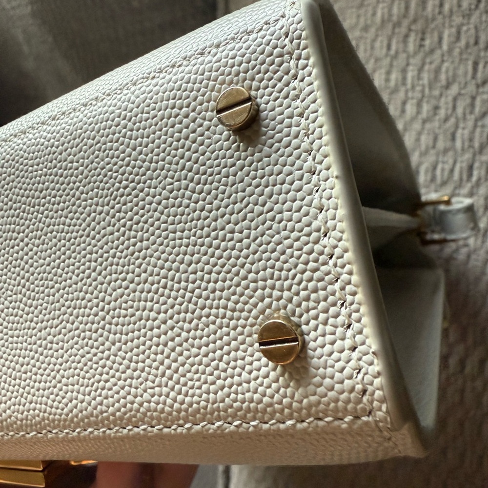 YSL CASSANDRA MINI TOP HANDLE BAG - Beige Leather - Picture 8 of 12